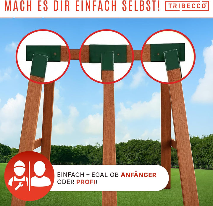 TRIBECCO® Vierkant Schaukelverbinder 90/90mm, 90° (90°, Grün) aus pulverbeschichtetem Stahlblech für