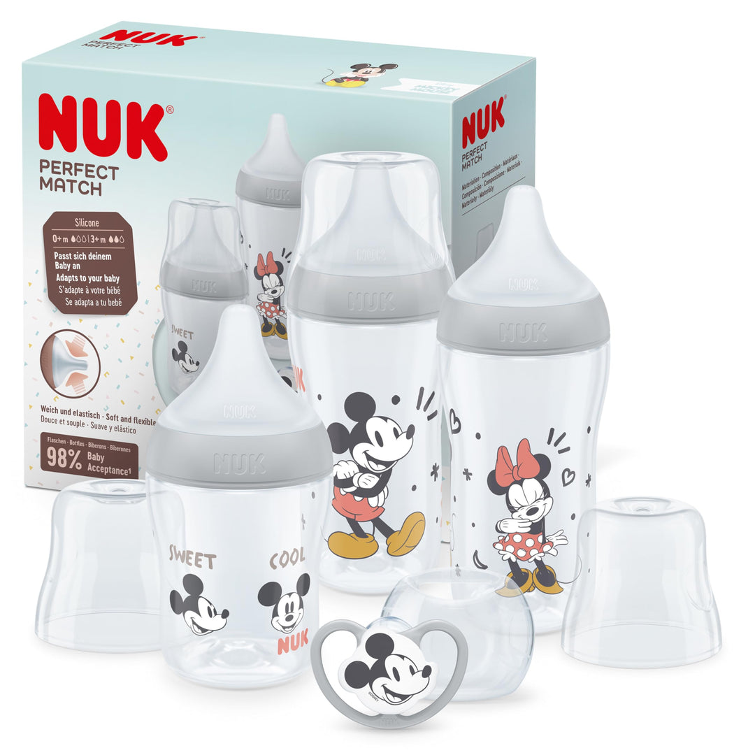 NUK Perfect Match Babyflaschenset | Ab 0 Monate | Passt sich dem Baby an | 3 Anti-Colic-Babyflaschen