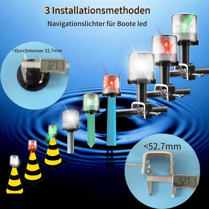 Cloud Fire Navigationslicht Solar,Led Toplicht Boot 0.5nm,360°Ankerlicht mit Halterung IP67 Wasserdi