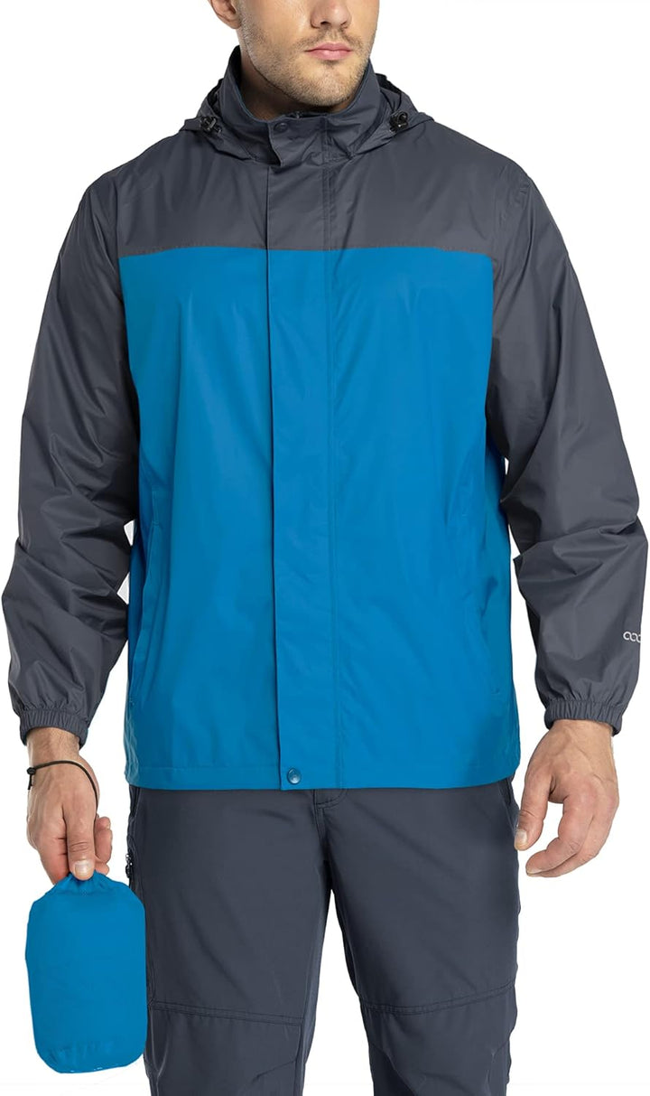 33,000ft Regenjacke Herren Leicht Wasserdicht Faltbare Regenmantel mit Kapuze Fahrrad Rain Windbreak