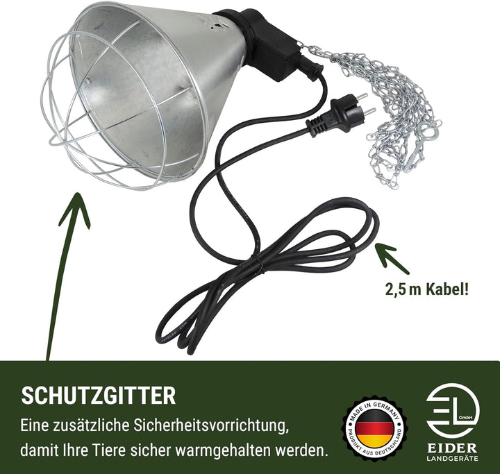 Eider Infrarot-Wärmelampe/Wärmestrahlgerät 150 Watt - Set mit zwei Birnen - für Küken, Ferkel, Welpe