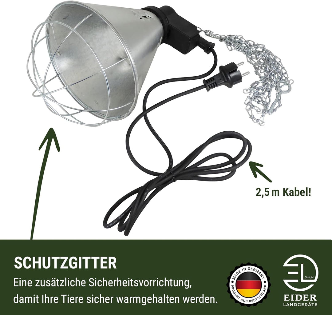 Koll Living Infrarot-Wärmestrahlgerät 150W mit/ohne Leuchtmittel, Kückenlampe, Schweinelampe (5,0 m
