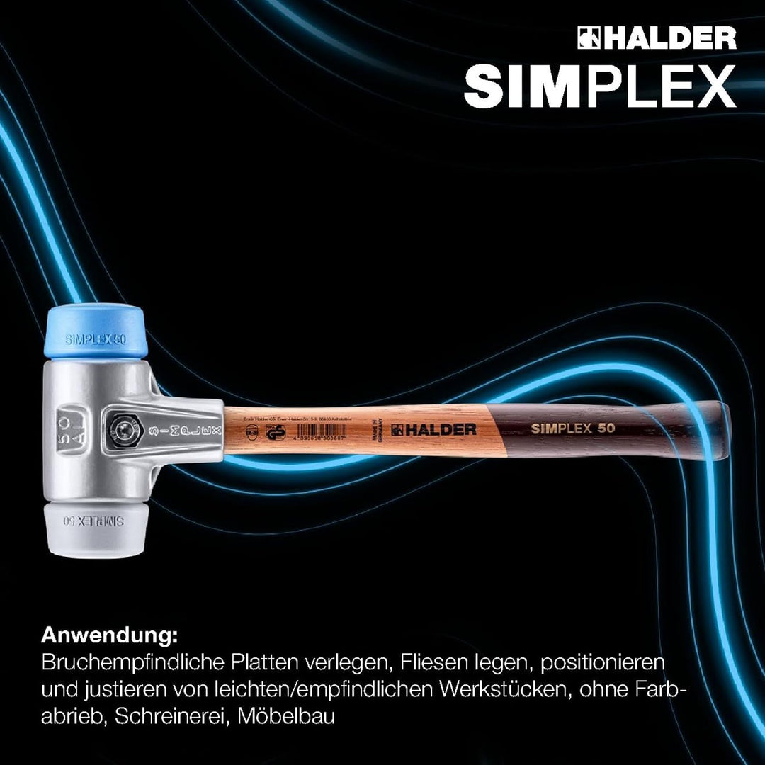 Simplex Schonhammer, TPE-soft / TPE-mid; mit Aluminiumgehäuse und hochwertigem Holzstiel | D=40 mm |