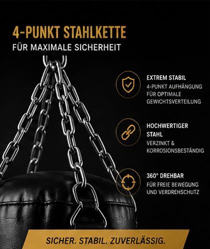 Alpas Boxsack 120cm - robust & langlebig | Sandsack in Profiqualität I 4-Punkt Stahlkette für Boxen,
