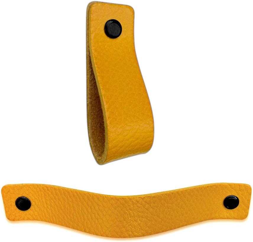 Brute Strength - Ledergriffe für Möbel - Ockergelb - 12 Stück - 16,5 x 2,5 cm - Schrankgriff, Türgri