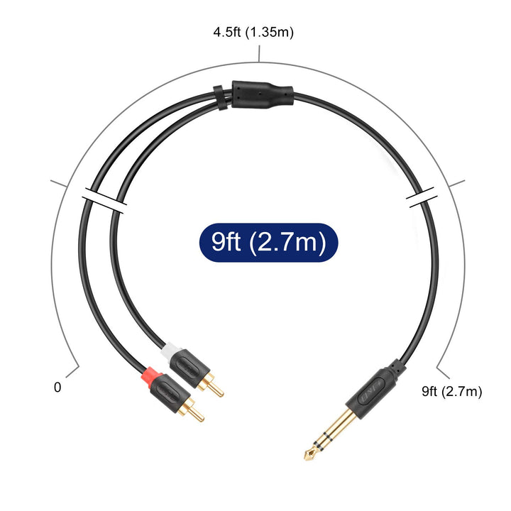 J&D 6,3mm Klinke auf Cinch Kabel, Gold-Plated [AudioWave-Serie] 6,3 mm Stereo Klinke auf 2 x RCA Män