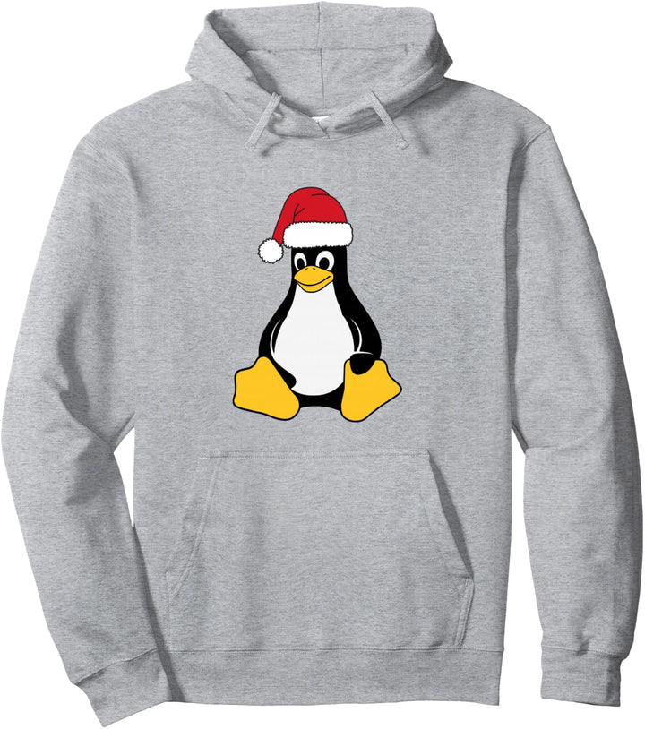 Linux Mascot Tux the Penguin Santa Hat Nerd Geek Christmas Pullover Hoodie