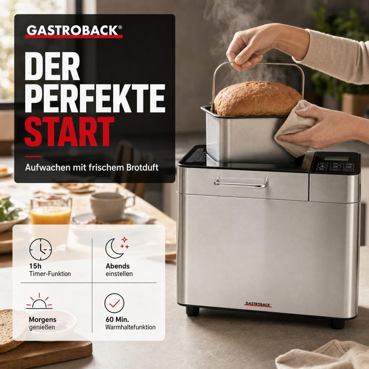 Gastroback 42823 Design Brotbackautomat Advanced, Edelstahl Brotbackmaschine 18 Programme, automatis