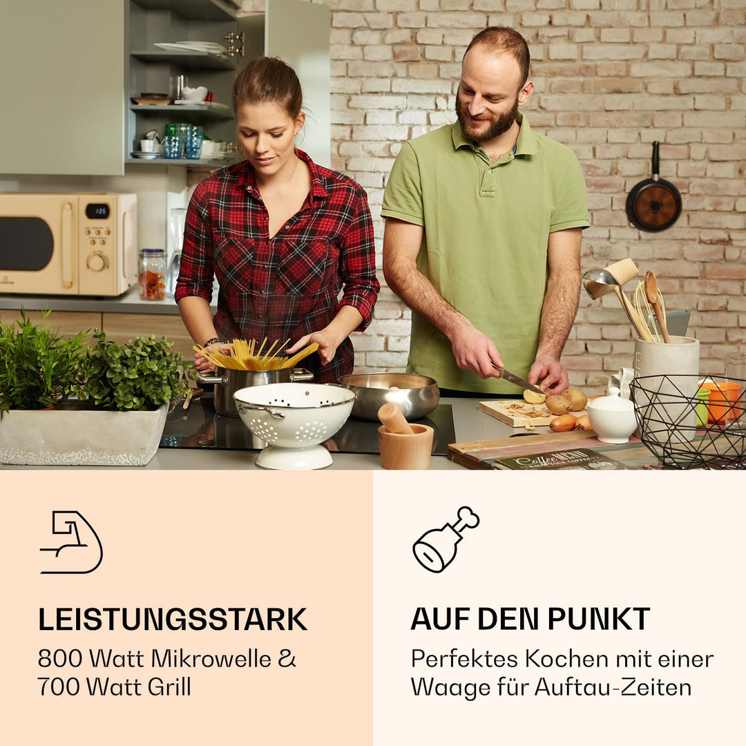 Klarstein Mikrowelle mit Grill, 800 Watt Mikrowelle Klein, 3-in-1Edelstahl-Mikrowelle Creme, Kleine