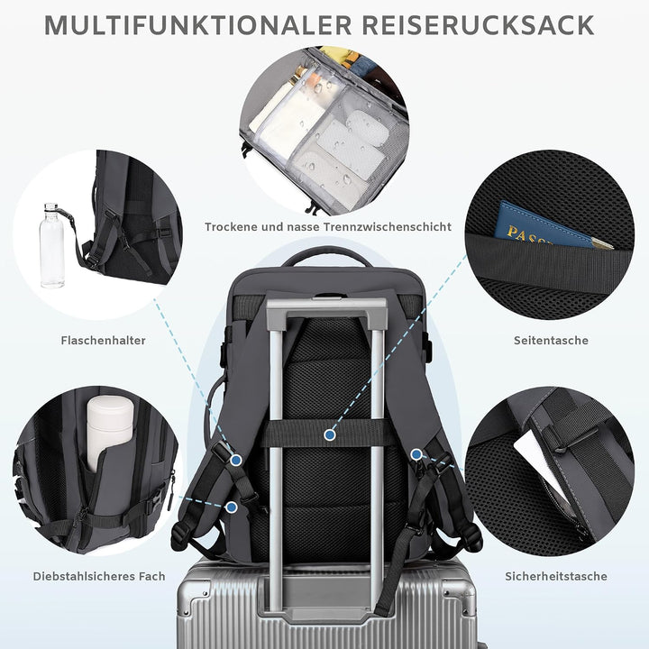 BAGOK Handgepäck Rucksack, Wasserdichter Multifunktionaler Rucksack Handgepäck Flugzeug mit Laptopfa