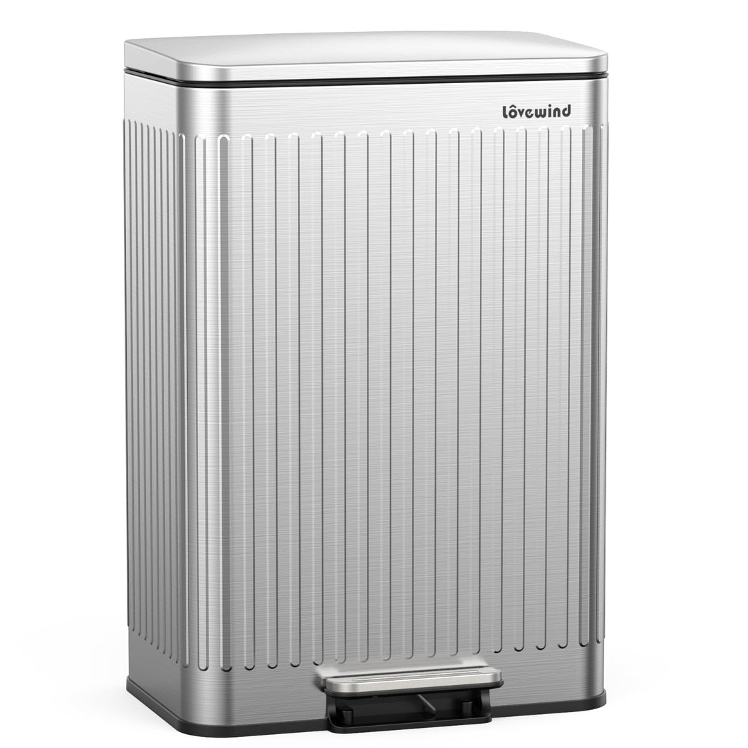 lovewind 60L Mülleimer Küche Edelstahl Silber, Pedal-Behälter mit Soft-Close Deckel, 2 herausnehmbar