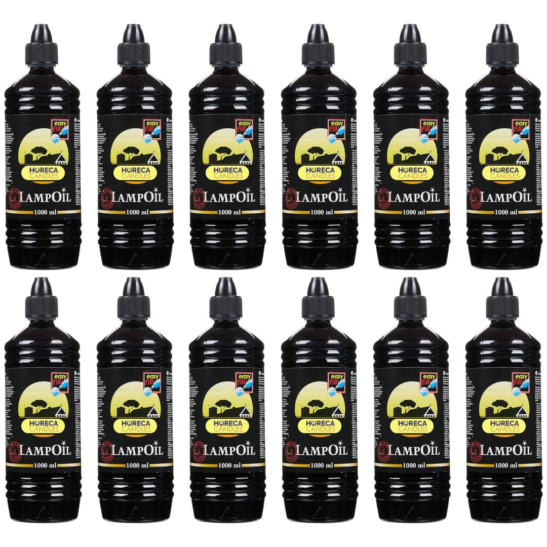 HORECA CANDLES Lampenöl – 12x1L Flüssiges Wachs, Rauchfrei und Geruchlos, 99% Reine Paraffin, Sicher