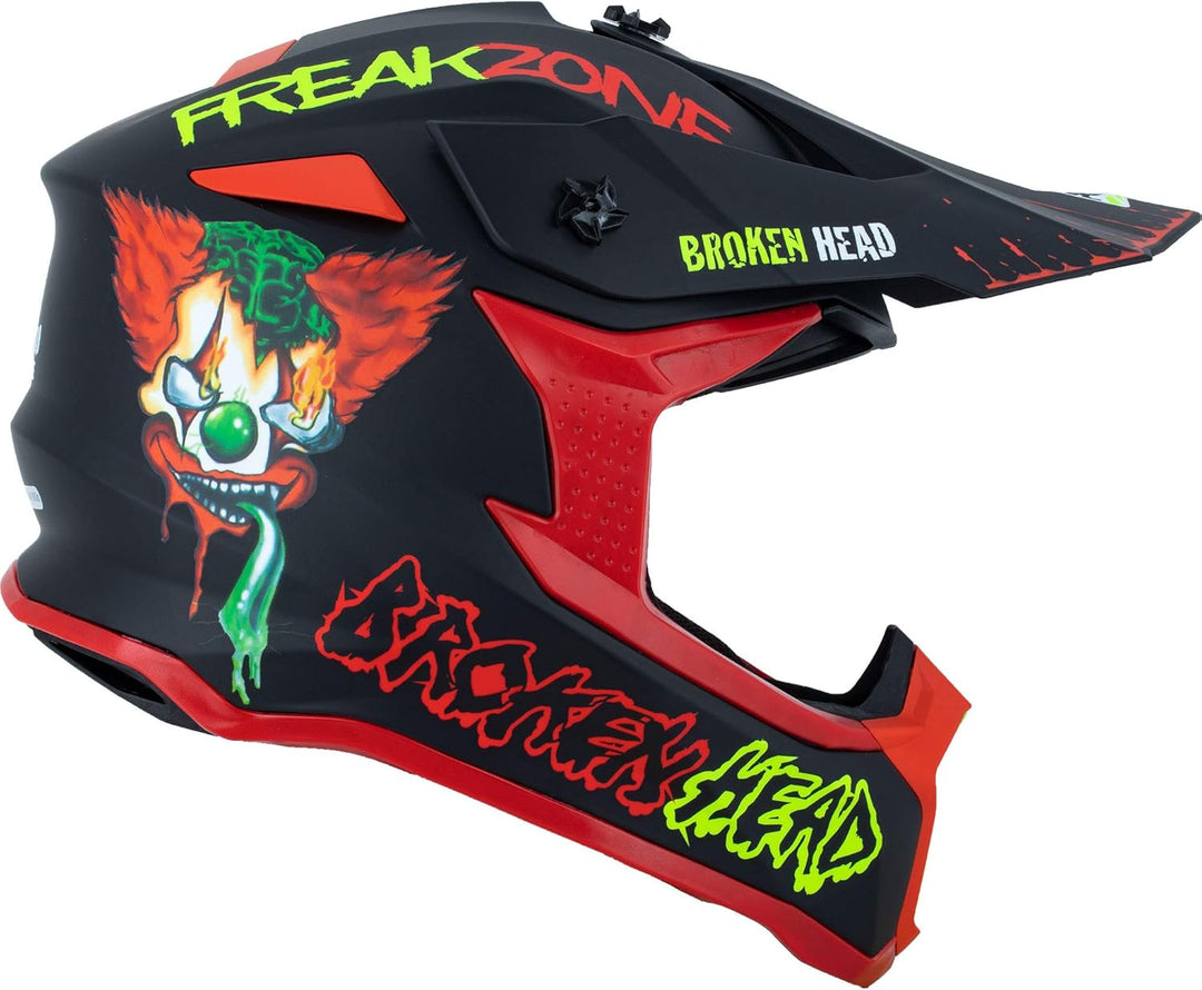 Broken Head FreakZone Motocross-Helm Cross-Helm – MX – Quad – Supermoto - Motorrad, Schwarz-Rot
