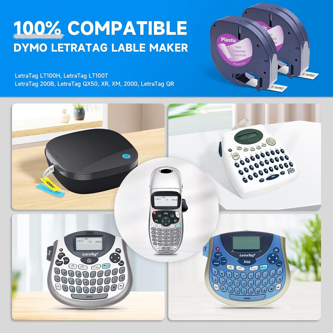 Kompatibel mit Dymo Letratag Refill 16951 16952 Schwarz auf Klar Etikettenband für Dymo Label Maker