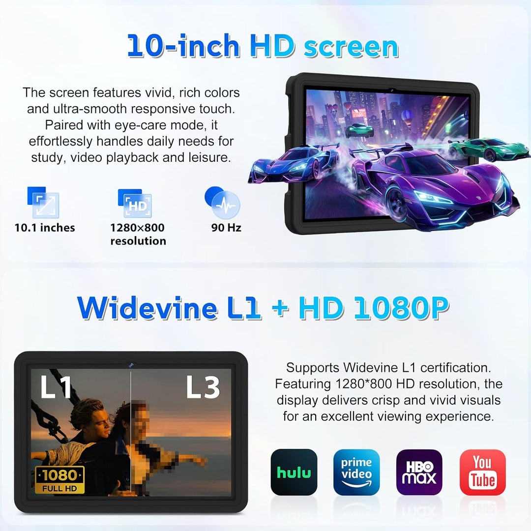 DMOAO Kinder Tablet 10 Zoll Android 15 mit 30GB RAM + 64GB ROM(2TB), 5G WLAN 6, Widevine L1, Elterli