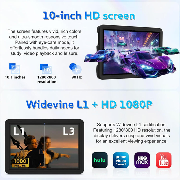 DMOAO Kinder Tablet 10 Zoll Android 15 mit 30GB RAM + 64GB ROM(2TB), 5G WLAN 6, Widevine L1, Elterli
