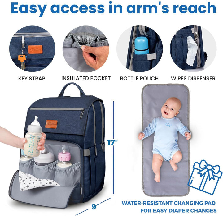 PILLANI Babywickeltaschen-Rucksack, grosse Tasche für Jungen und Mädchen, wasserdichter Wickelrucksa