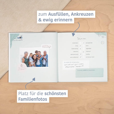 mintkind® "Unsere Familie" Erinnerungsalbum I Familien Geschenk I Familien-Buch zum ausfüllen | Foto