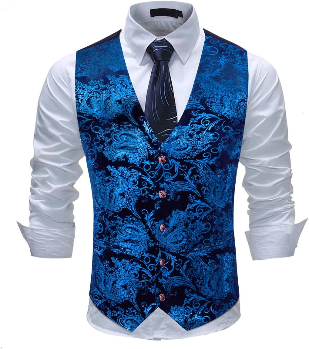 Allthemen Weste Herren Westen Gilet Jacquard Anzugweste für Hochzeit und Party M Blau, M Blau
