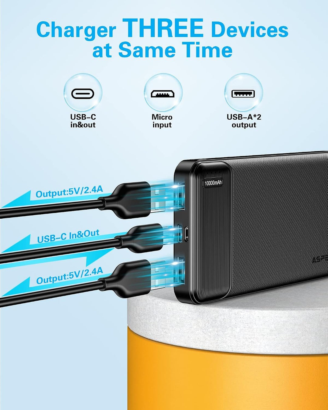 AsperX Power Bank 10000mAh mit USB-C Input &amp; Output Slim Klein Aber Stark Externer Handyakkus,Kompat