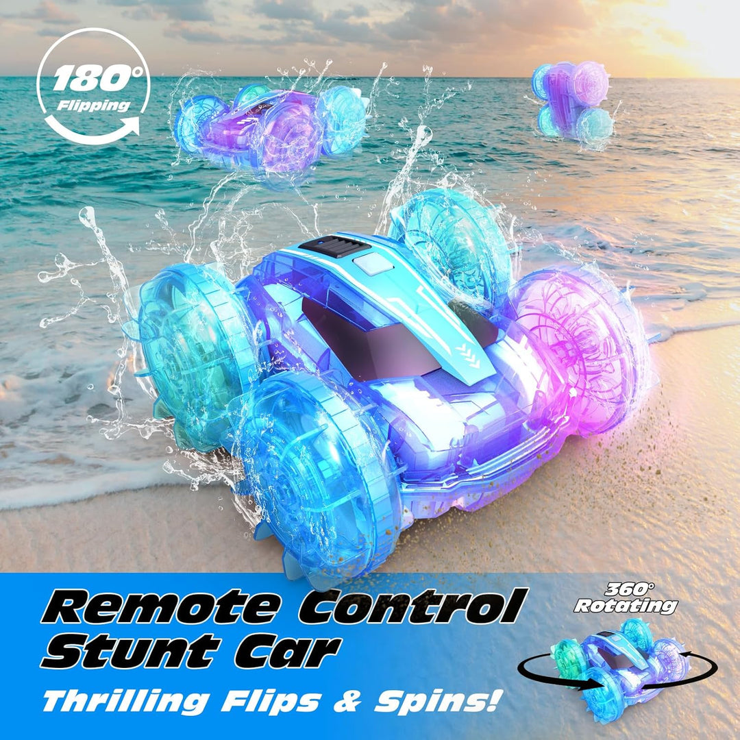 Tecnock 2024 Amphibisches Ferngesteuertes Auto Boot für Kinder, 4WD RC Stunt Auto mit 60 Min Spielze
