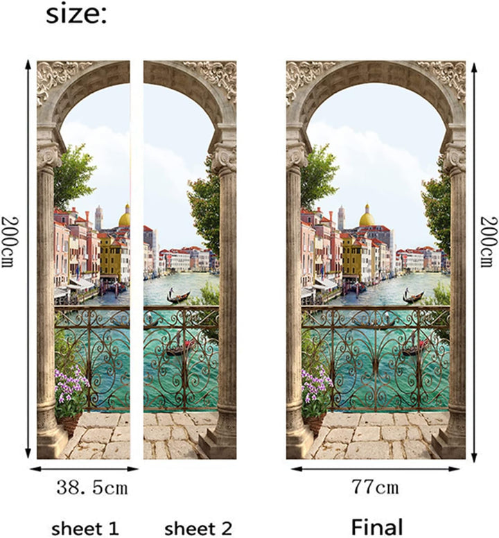 FLFK 3D Italien Flussseitenstadt Wohnzimmer Türtapete Wandbilder Selbstklebend Tür Poster Vinyl Entf
