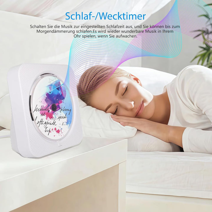 Tragbarer CD-Player, CD Players Bluetooth 5.1 mit Fernbedienung Unterstützung Timer, HiFi-Lautsprech