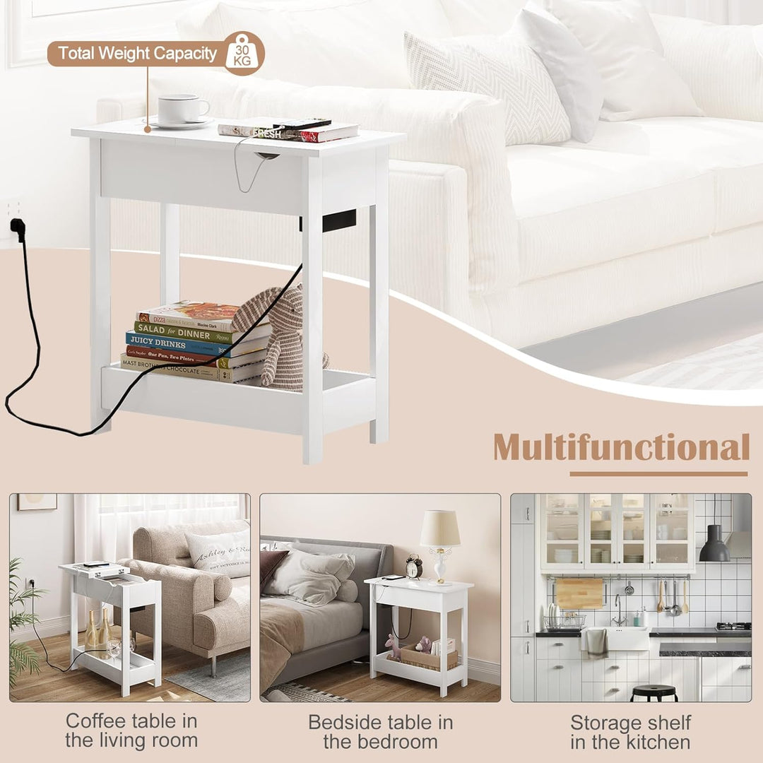 EUGAD Beistelltisch, Nachttisch mit Steckdose, Sofatisch, Couchtisch, Kleiner Tisch, Konsolentisch,