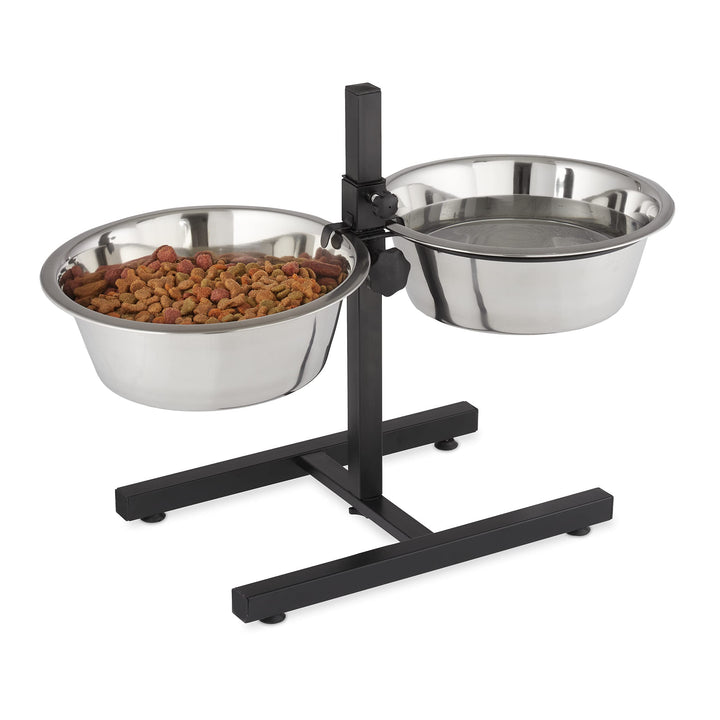 Relaxdays Futterstation Hund, 4,5 l Edelstahlnäpfe, Napfständer höhenverstellbar HBT 42 x 61 x 29 cm