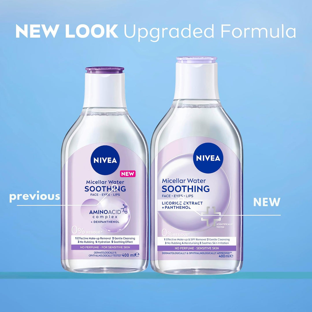 NIVEA MicellAIR 5 Stück Skin Breathe Mizellenwasser (400ml), 3-in-1 Sensitive Make Up Entferner Mize