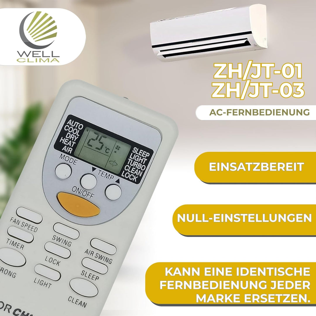 Wellclima® Ersatzfernbedienung für ZH/JT-01 und ZH/JT-03 – Nur kompatibel mit identischen Modellen v