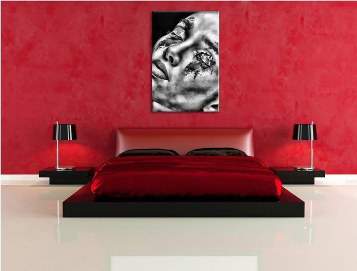 Pixxprint Dark Rotes Auge als Leinwandbild/Grösse: 100x70 / Wandbild/Kunstdruck/fertig bespannt, 100