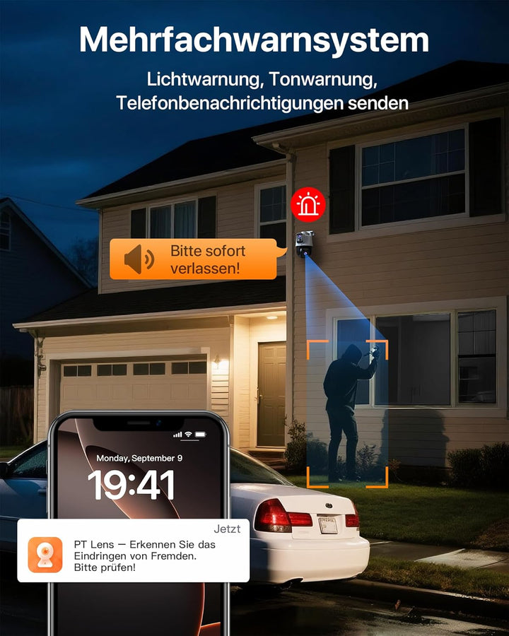 Tenda Kamera Überwachung Aussen, 3MP+3MP Dual Objektiv Überwachungskamera Aussen, IP65 AussenSicherh