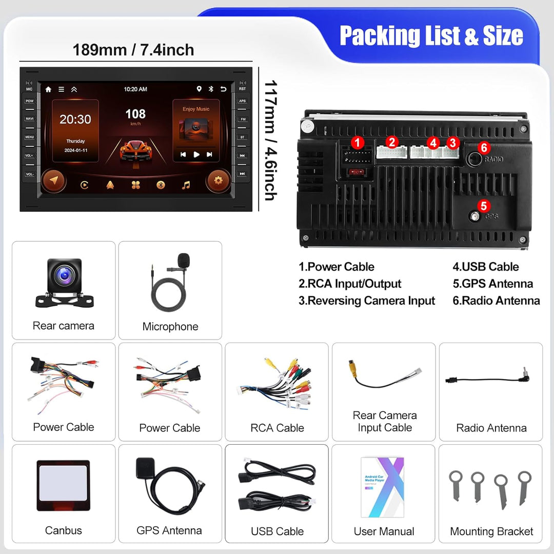 CAMECHO 2+64G 7 Zoll Android 13 Radio für VW Golf 4 Polo Sharan Jetta MK4 mit Wireless Carplay Andro