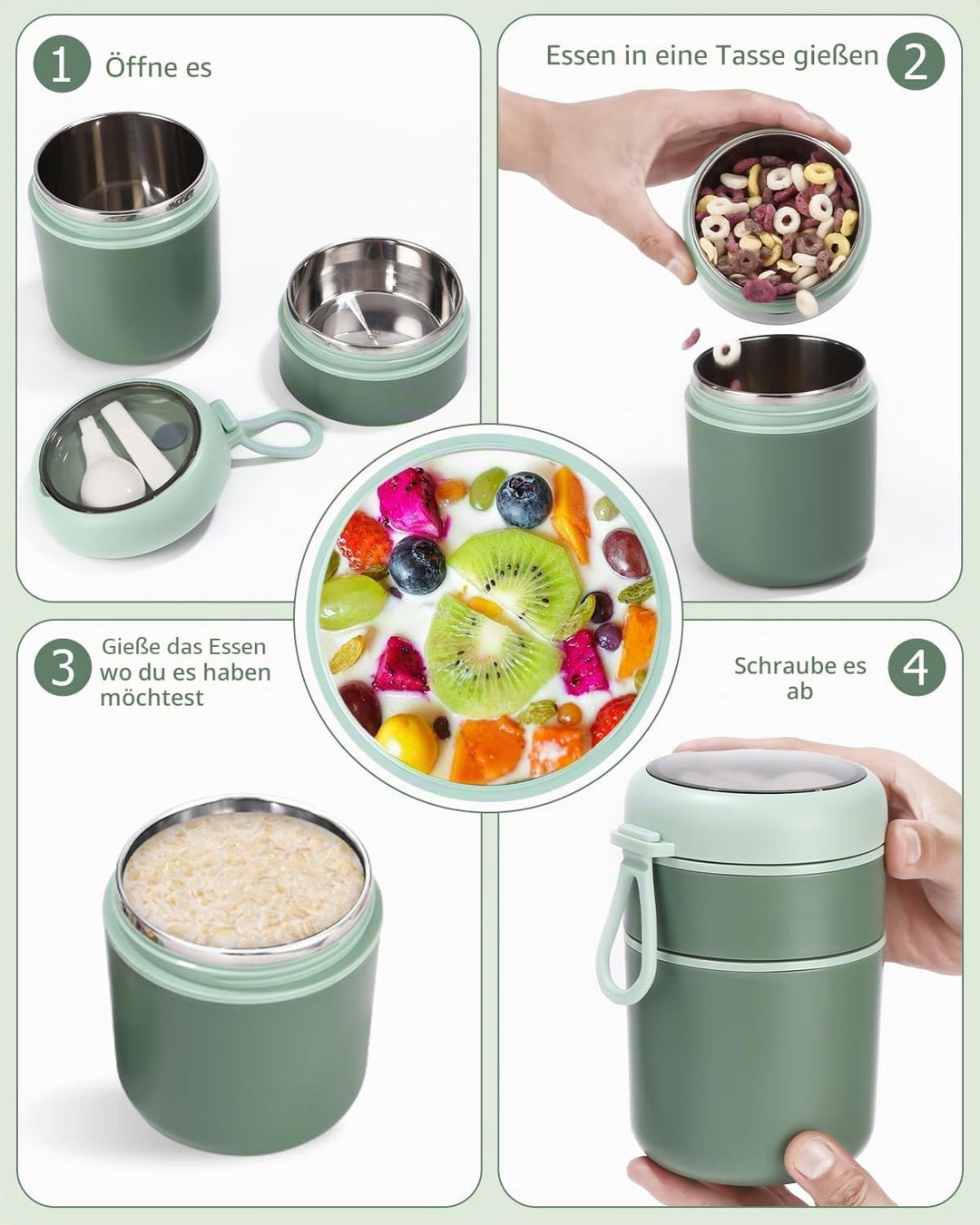 Müslibecher 530ml+180ml,Joghurtbecher to Go Kinder mit Löffel,Müsli Cup to Go Becher, Auslaufsichere