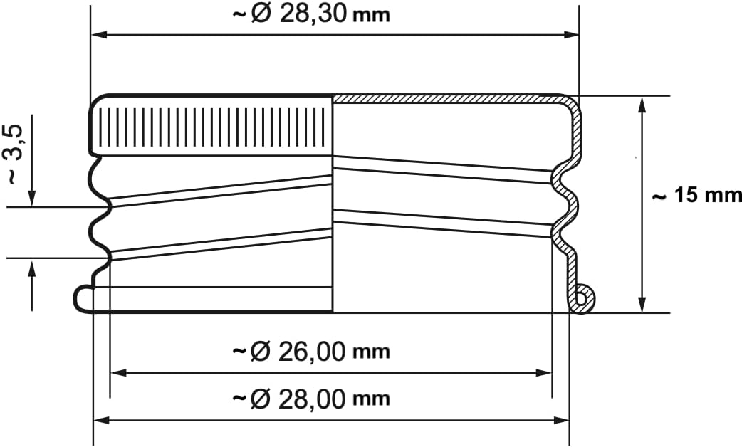 PP28 Ersatz Schraubverschluss mit Rollrand Drehverschluss Verschlüsse Schraubdeckel für Flaschen aus