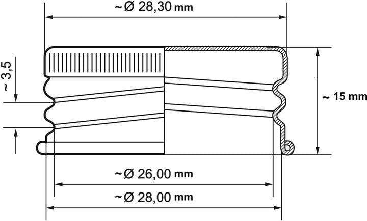 PP28 Ersatz Schraubverschluss mit Rollrand Drehverschluss Verschlüsse Schraubdeckel für Flaschen aus