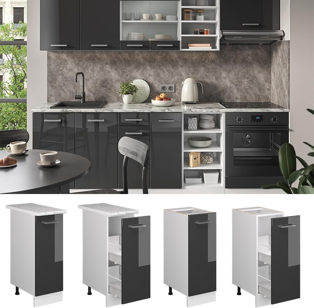 Vicco Apothekerschrank R-Line, Anthrazit Hochglanz/Weiss, 30 cm ohne Arbeitsplatte Anthrazit Hochgla