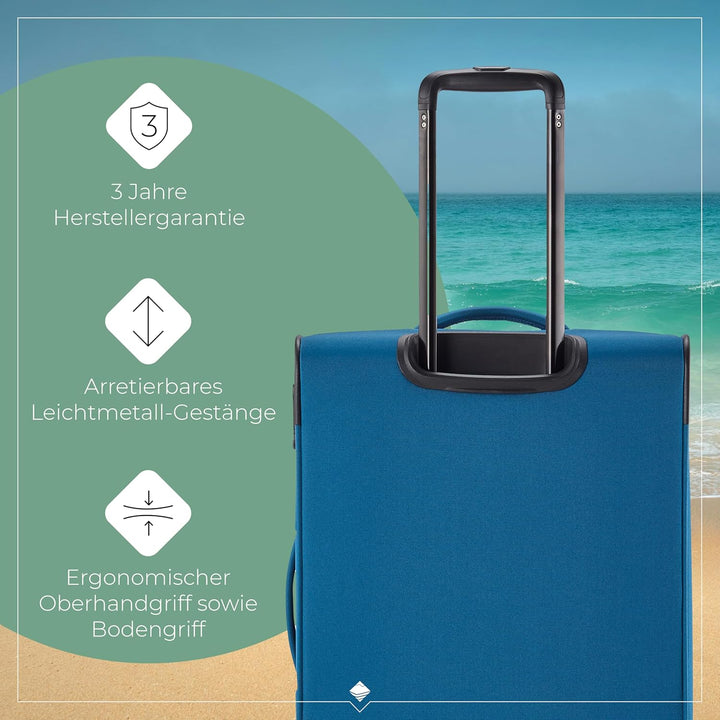 travelite 4-Rad Koffer Grösse M Weichschale, Gepäck Serie CHIOS mit Dehnfalte + Kantenschutz, Trolle