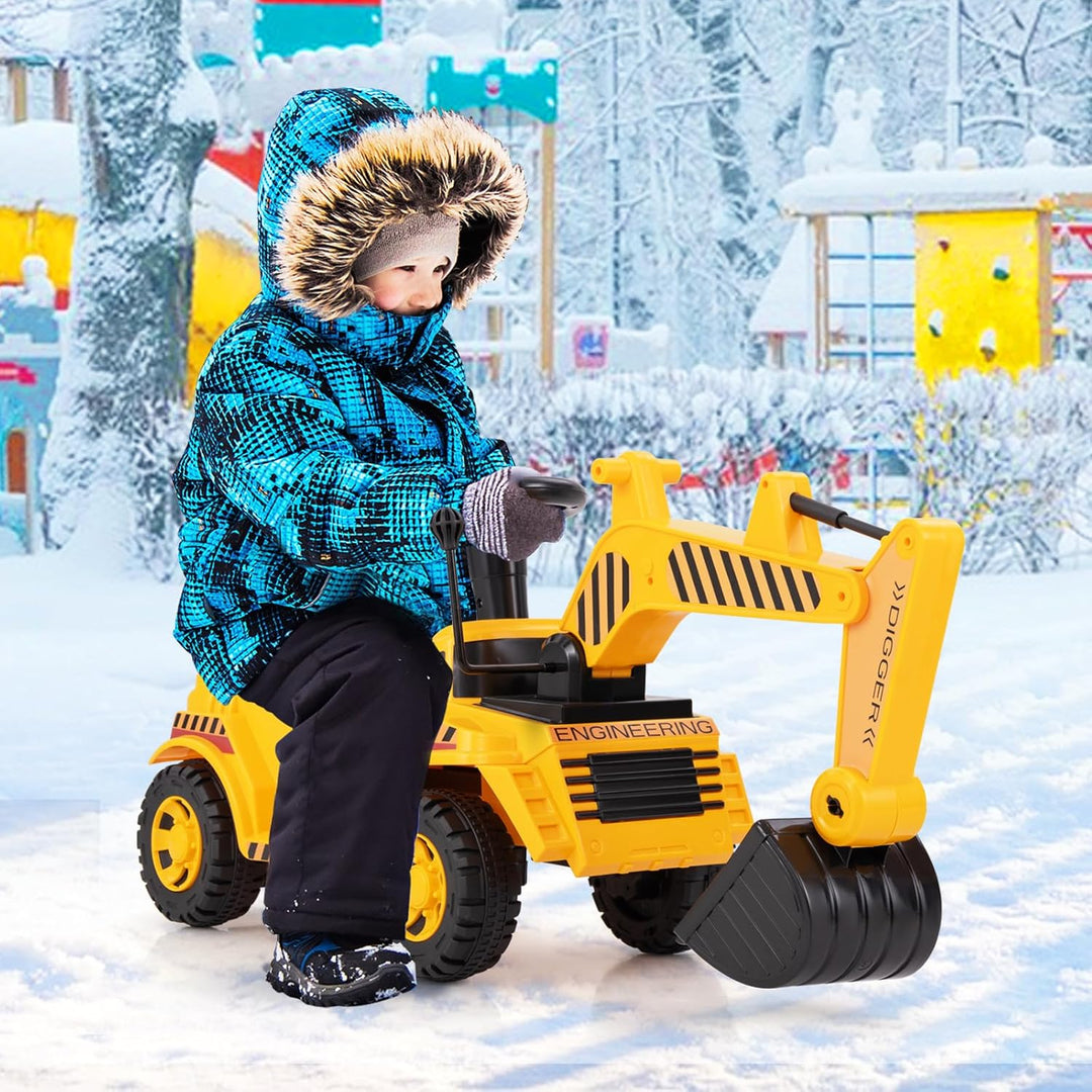 DREAMADE Kinder Sitzbagger, Bagger zum draufsitzenmit Verstellbarer Schaufel &amp; Hupe &amp; Kippschutz, Au