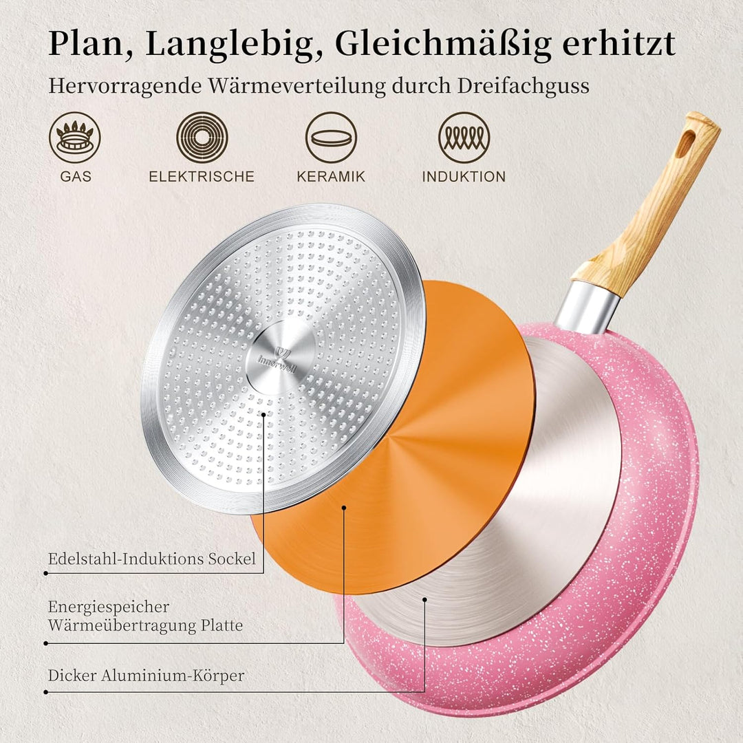 Innerwell Antihaft Bratpfanne 20cm Rosa Granit Beschichtet Pfannen Pfanne Klein Induktion PFOA-freie