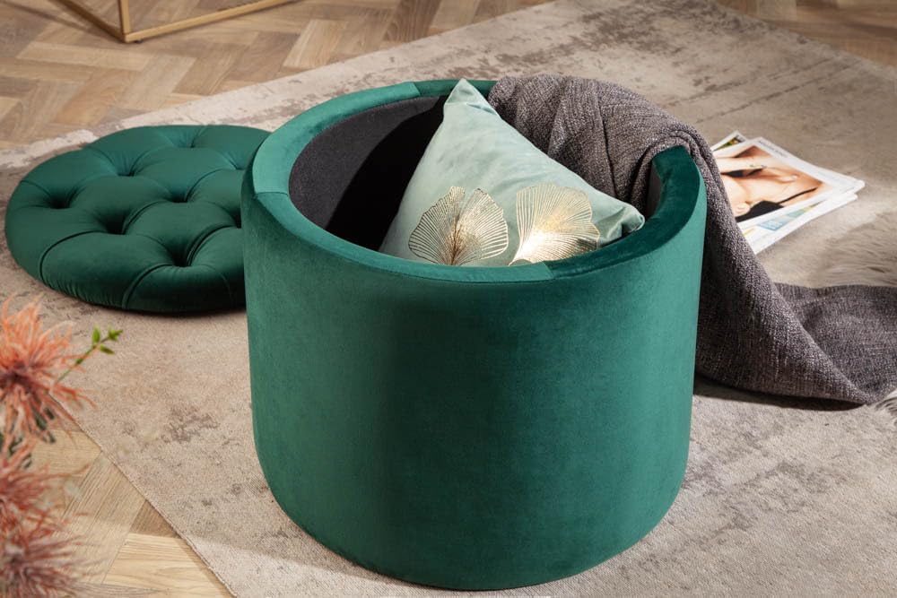 riess-ambiente.de Eleganter Hocker MODERN BAROCK 50cm dunkelgrün Samt Couchtisch Tisch Aufbewahrungs