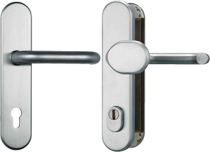 ABUS Tür-Schutzbeschlag HLZS814 ER edelstahl mit Zylinderschutz & beidseitigem Drücker rund, 12229 E