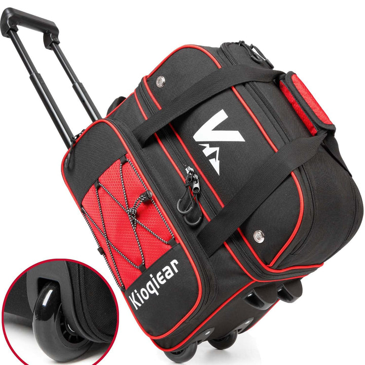 Kioqiear Bowlingtasche mit 2 Rollen und grossem separatem Schuhfach und übergrosser Zubehörtasche, 9