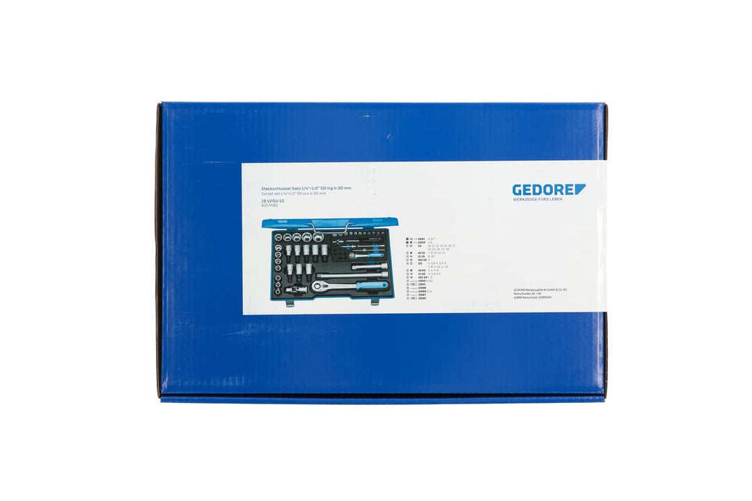 GEDORE 19 V 20 U-10 Steckschlüsselsatz Knarrenkasten 50tlg. 4-30mm 1/4 + 1/2 Zoll