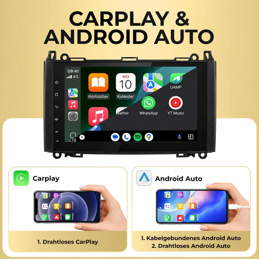 M.I.C. AB9-L2 Android 14 Autoradio mit Navigation: MT6765V,4GB+64GB,9 Zoll QLED,SIM,CarPlay&amp;Android