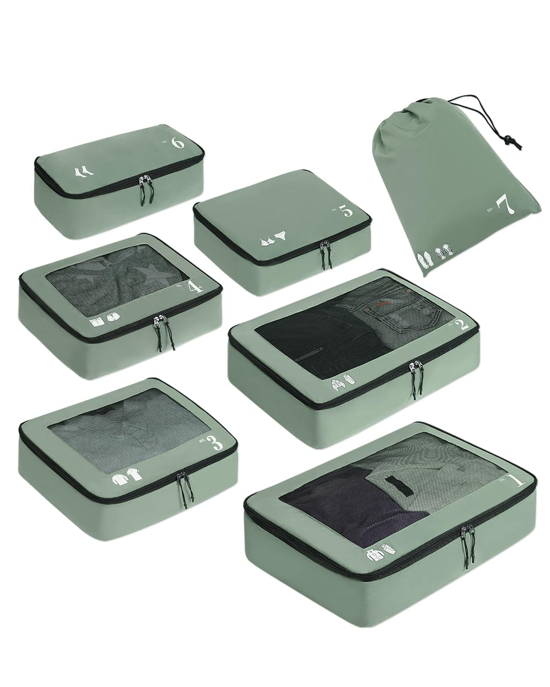 ECOHUB Packwürfel für Koffer, 7 Stück, Reise-Organizer, Packtaschen, recyceltes PET, umweltfreundlic