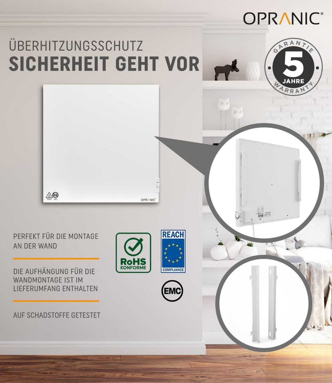 Infrarot Hybridheizung mit Thermostat | 5 Jahre Garantie | Infrarotheizung Wandmontage oder Infrarot