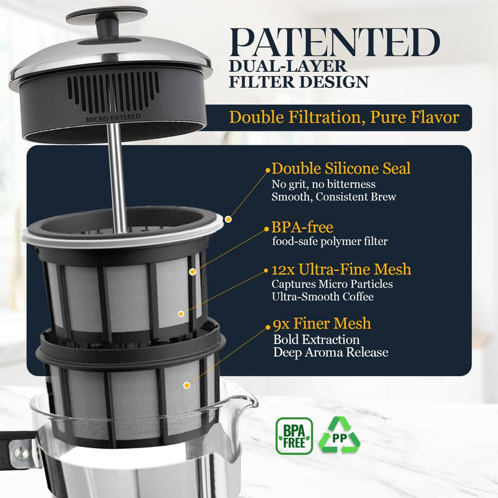 Espro Press P5, French Press, Chrom, für Kaffee, Glas, Edelstahl, versch. Grössen 0,55 l 18 oz, 18 o