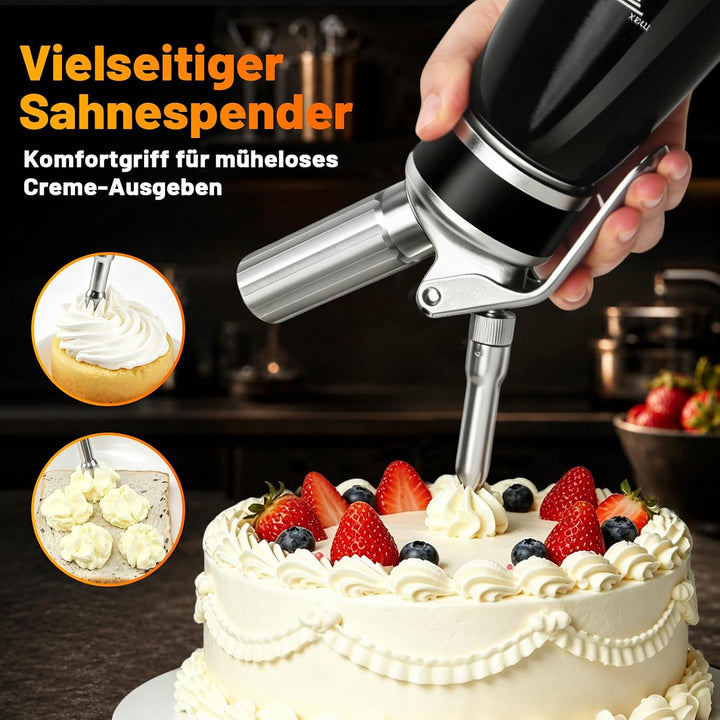 Sahnespender,Sahnesyphon Aluminium 500ml für Schlagsahne,Cremes,Desserts und Sossen mit 3 Edelstahl
